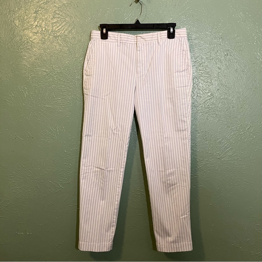 GAP White and Blue Striped Slim City Crop Pants for Women
